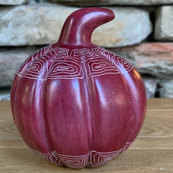Pumpkin Soapstone Kisii Kenya Hand Crafted Carved Gourd Autumn African - Picture 1 of 7